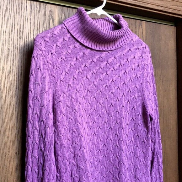 Croft & Barrow Women's Cable Knit Ribbed Turtleneck Sweater Medium Purple Cotton - Picture 7 of 15